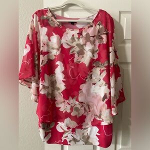 Pink white and tan floral top